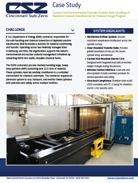 Custom walk-in cold environmental chambers for depleted uranium hexafluoride (DUF6) conditioning case study